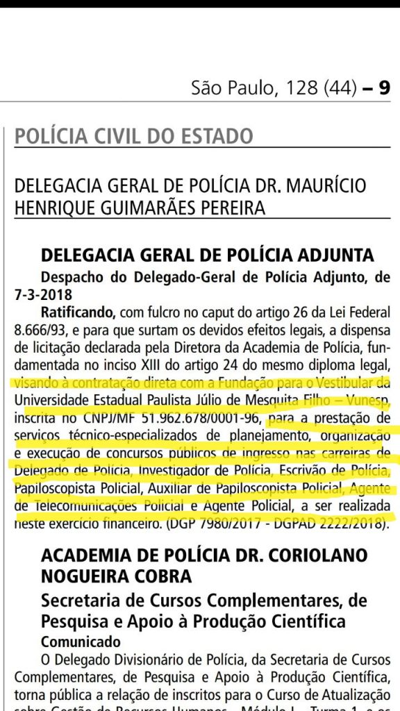 vunesp organizadora concurso pc sp