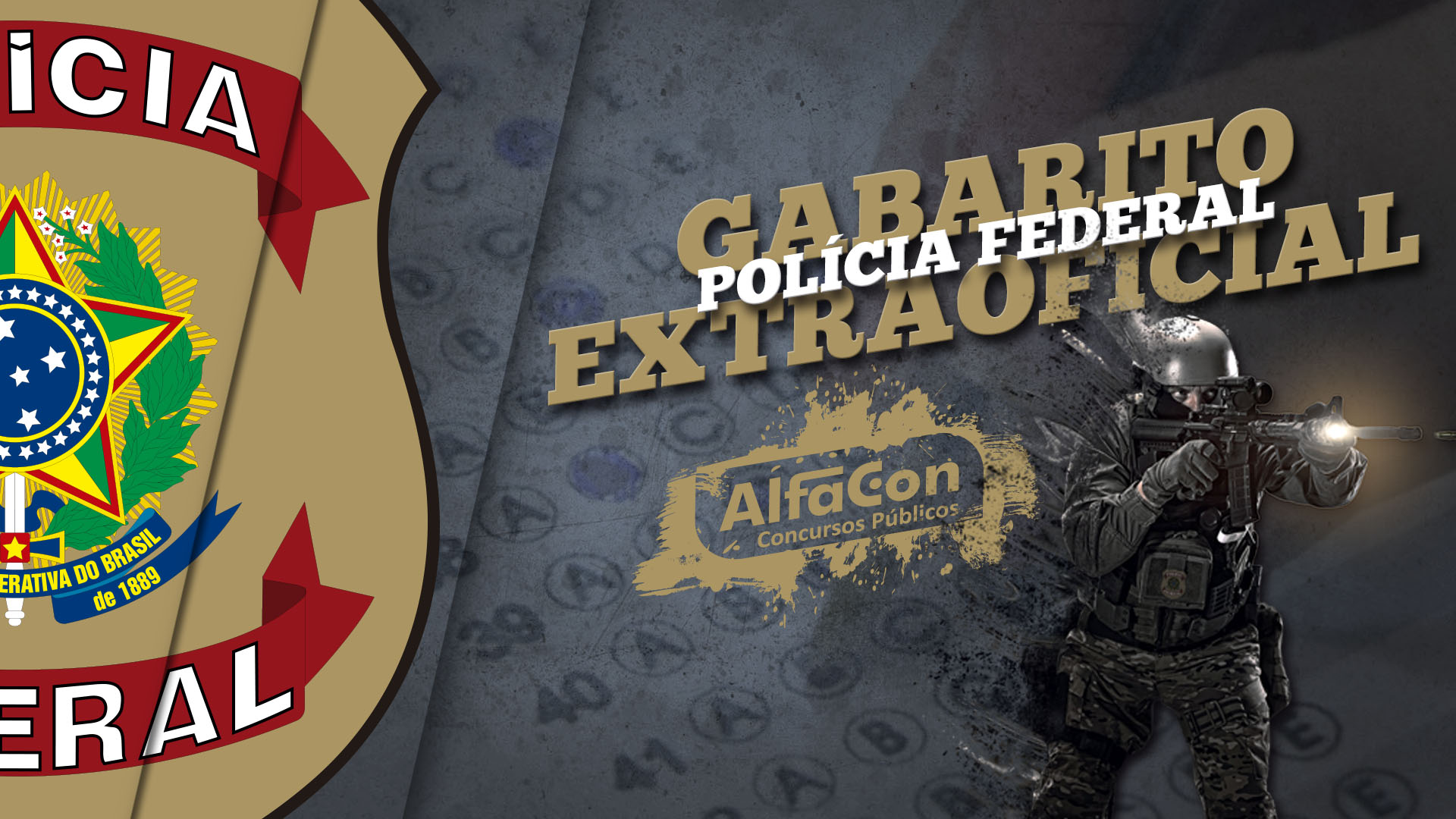 Logotipo PF com o escrito: Gabarito Extraoficial Polícia Federal 2018