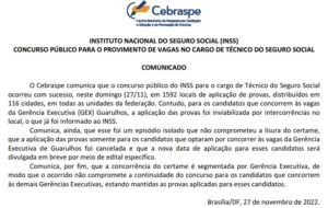 INSS Prova Cancelada