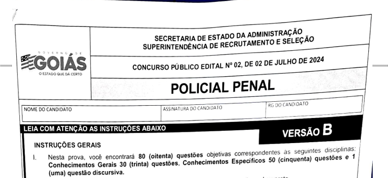 Caderno de prova da banca IBFC no concurso PP GO